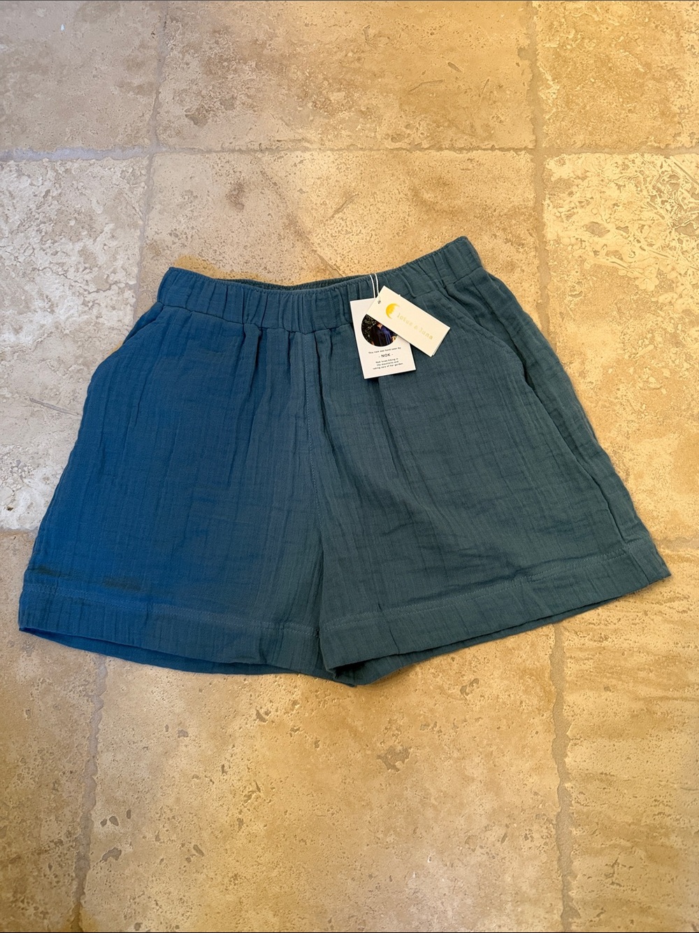 Lotus and Luna Women's Elastic Waist Pull-On Shorts - Sea Blue-green pockets